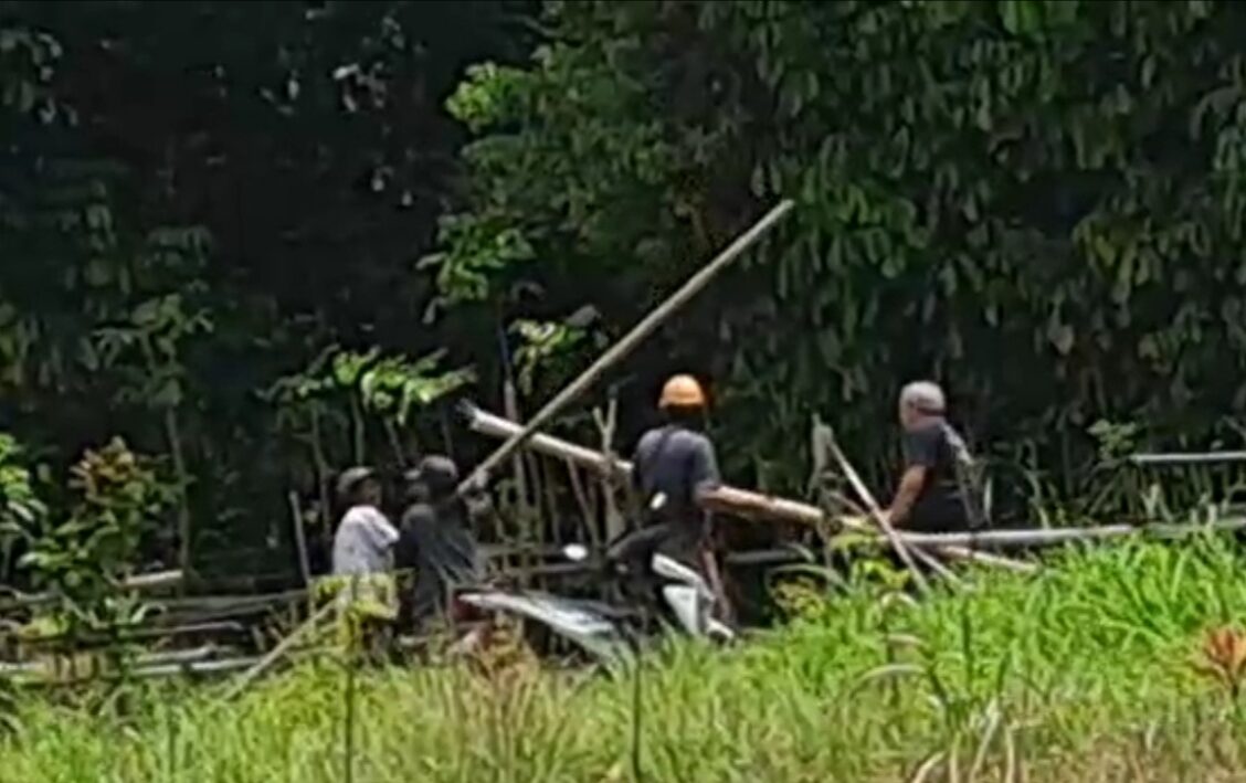 MM alias Manan dan FA Alias Foune Saat Memaksa Membuka Pagar Bambu di Lahan Felix Bolung (Foto : Istimewa )
